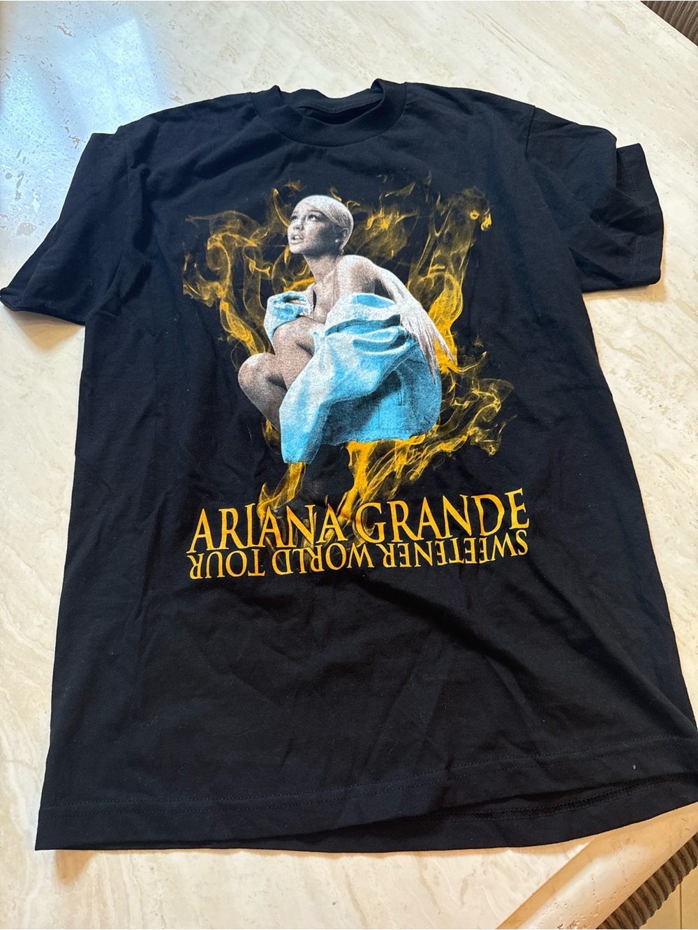 Ariana Grande Black Tee with Yellow and Blue Graphic